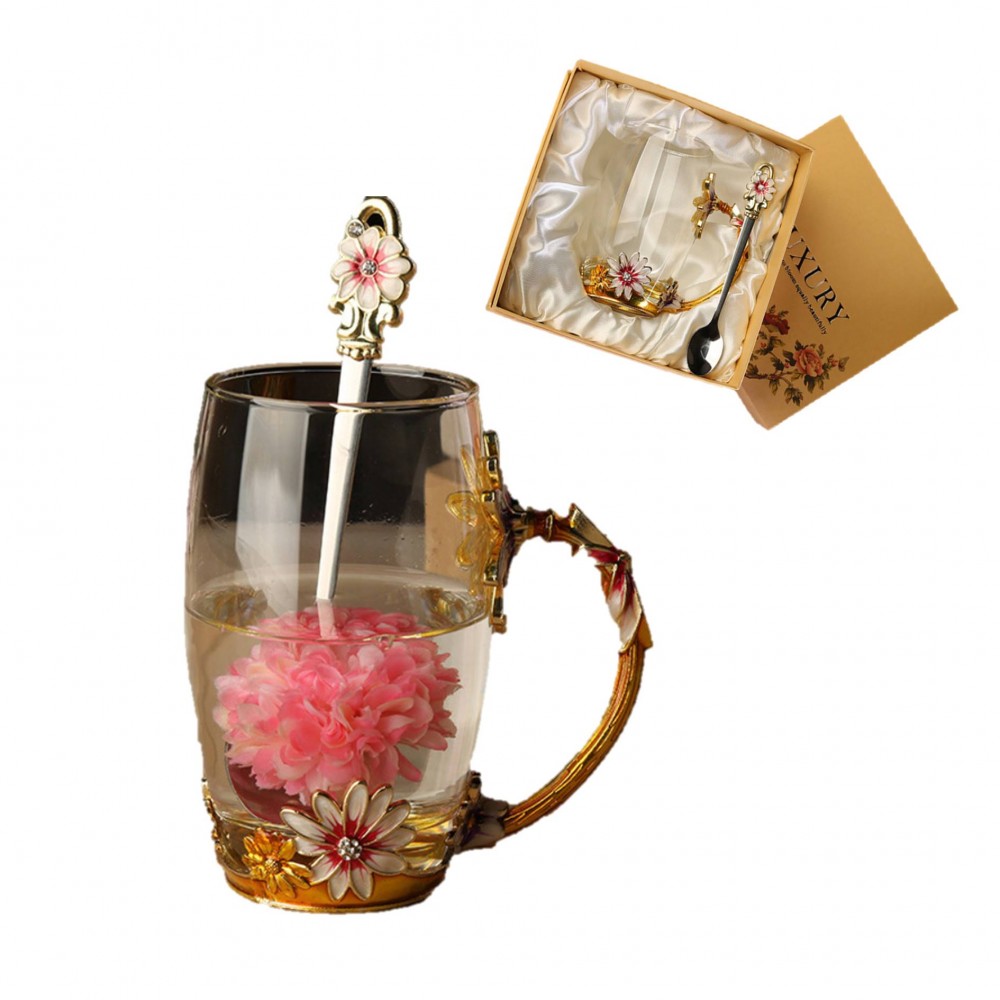 Customized Creative Daisy Flower Enamel Crystal Glass Cup Gift Box