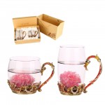 European Style Flower Enamel Glass Tea Cup Gift Pack with Logo