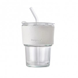 Customized New Design 15oz. Glass Tumbler With Lid & Leather Protective Sleeve & Straw