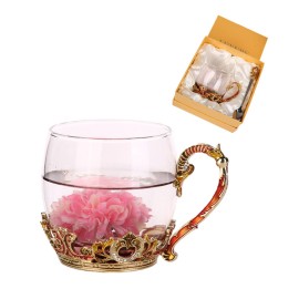 Promotional European Style Flower Enamel Glass Tea Cup Gift Box  Promotional European Style Flower Enamel Glass Tea Cup Gift Box