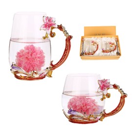 Promotional Enamel Flower Decoration Glass Tea Cup Gift Combination Pack