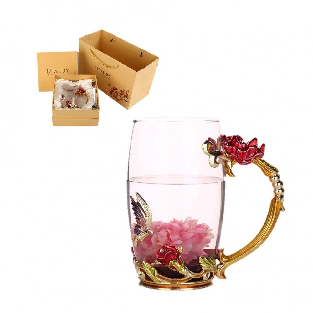 Personalized Creative Rose Enamel Crystal Glass Tea Cup Gift Box Personalized Creative Rose Enamel Crystal Glass Tea Cup Gift Box
