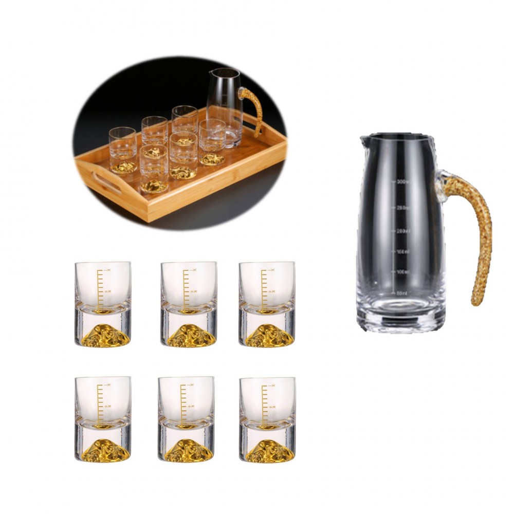 Logo Branded Creative Scaled Liquor Glasses Set Wine Pot With Tray