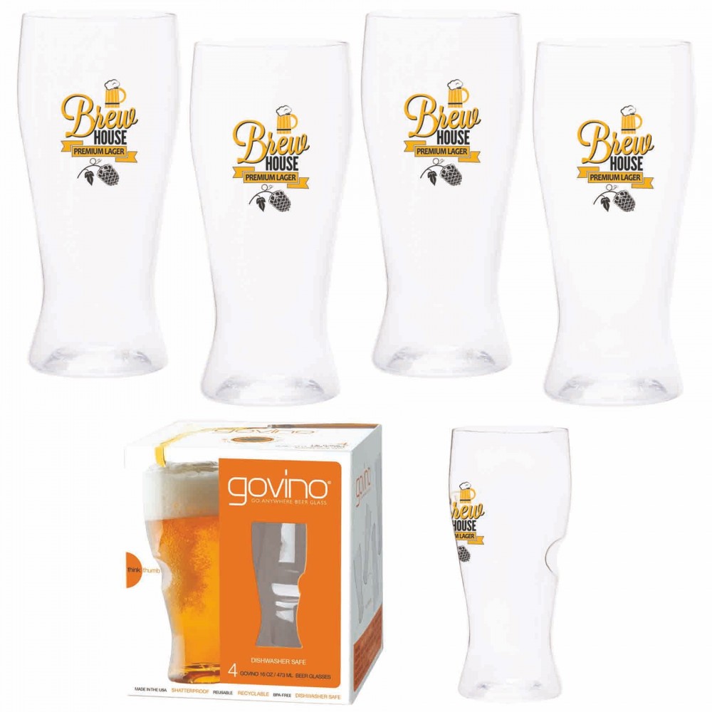 Custom Imprinted Dishwasher Safe Govino 16oz Beer Glass 4 Pack Custom Imprinted Dishwasher Safe Govino 16oz Beer Glass 4 Pack