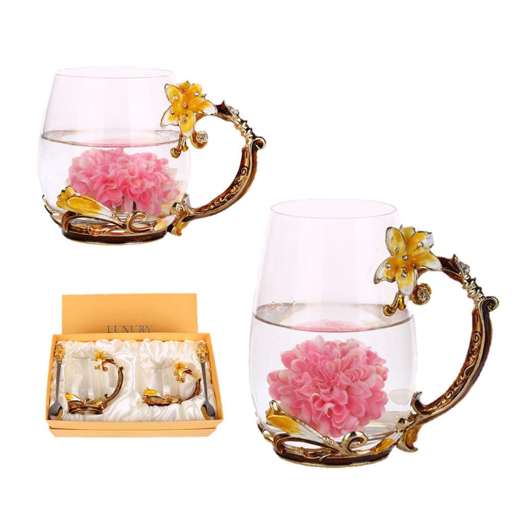 Creative Enamel Glass Tea Cup Gift Combination Pack with Logo