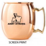 Logo Branded 14 Oz. Mirror Polished Copper Plated Stainless Steel Moscow Mule Mug w/ Gold Plated Handle