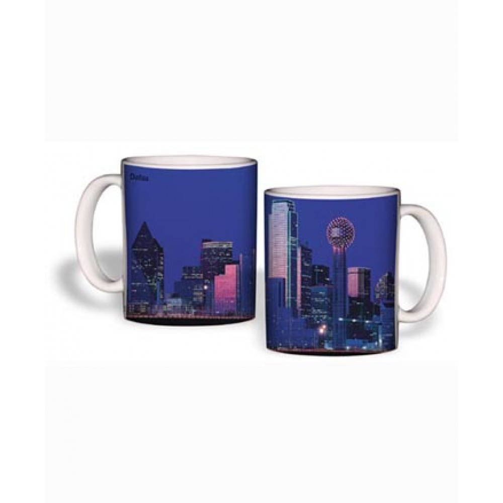 White Mug (15 Oz., Dallas Skyline Mug Sublimated) with Logo