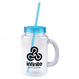 Promotional 20 oz. Aqua Blue Lid & Straw with Clear Plastic Mason Jar