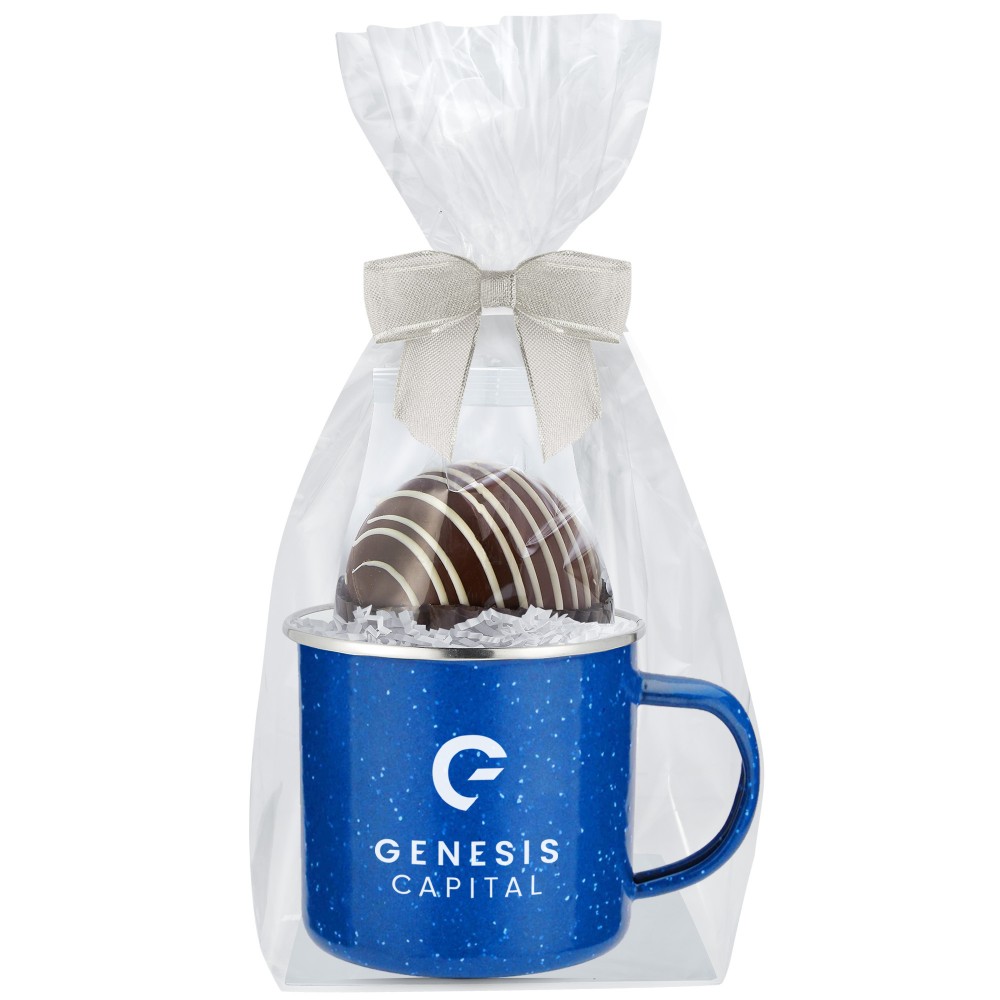 Logo Branded Promo Revolution - 16 Oz. Specked Camping Mug Gift Set w/Milk Chocolate Hot Chocolate Bomb Logo Branded Promo Revolution - 16 Oz. Specked Camping Mug Gift Set w/Milk Chocolate Hot Chocolate Bomb
