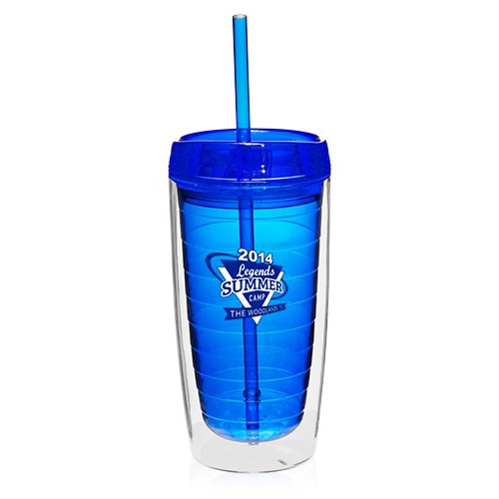 Logo Branded Double Wall Acrylic Tumblers With Straw