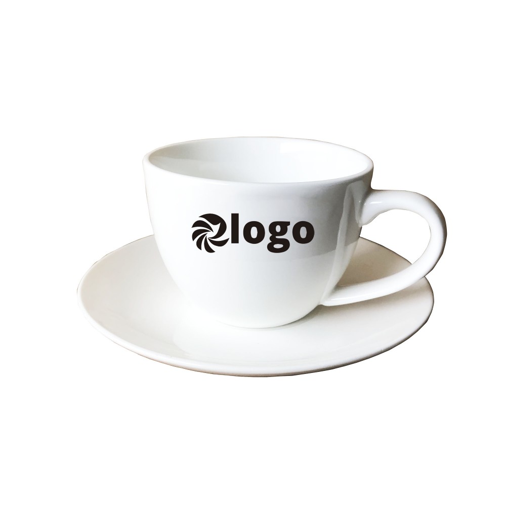 7.5 oz. Porcelain Coffee Mugs with Saucer with Logo