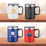 Logo Branded RICHMOND - 14 OZ CAMPING MUG WITH HANDLE. Double Wall Camping Mug with Stainless Steel Outer