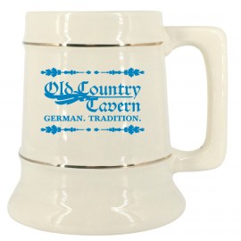 28 oz. Natural Ceramic Stein Mug w/Gold Bands with Logo