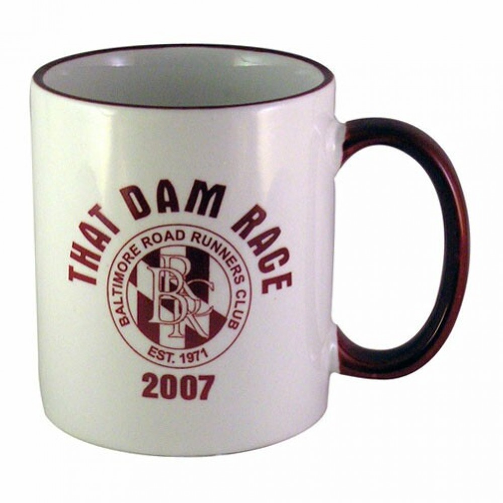 11 oz. White / Burgundy Trim and Handle C Mug Logo Printed