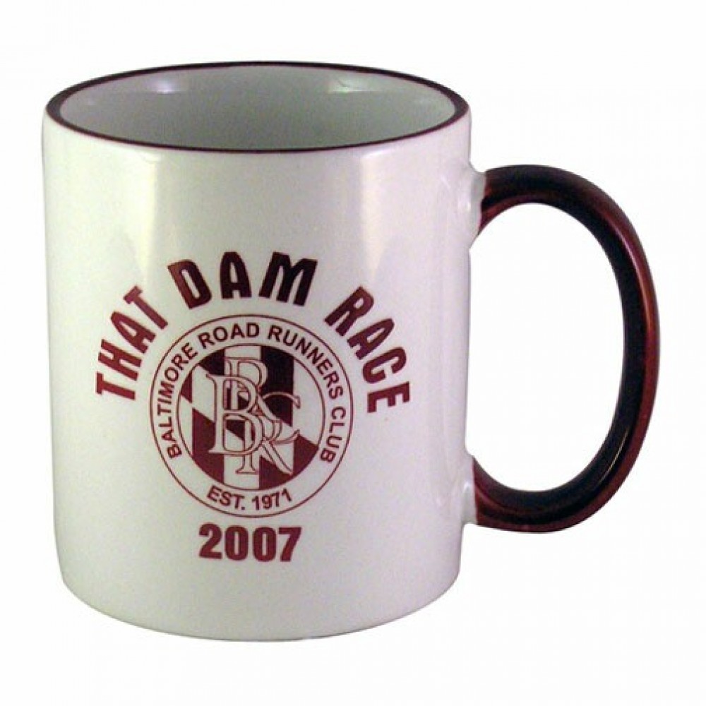 11 oz. White / Burgundy Trim and Handle C Mug Logo Printed 11 oz. White / Burgundy Trim and Handle C Mug Logo Printed