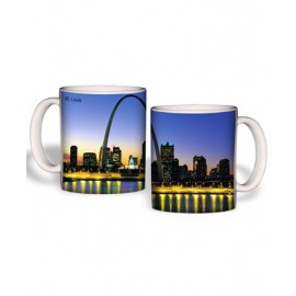 White Mug (15 Oz., St. Louis Night Skyline Mug Sublimated) with Logo