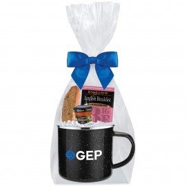 Personalized Promo Revolution - 16 Oz. Specked Camping Mug Gift Set w/Biscotti, Tea Bag & Honey