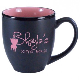 16 oz. Pink In / Matte Black Out Hilo Bistro Mug with Logo  16 oz. Pink In / Matte Black Out Hilo Bistro Mug with Logo