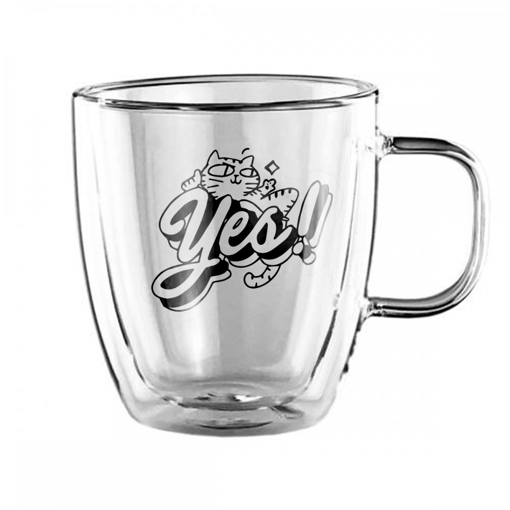 Logo Branded 350ML Double Wall Glass Mug with Handle Logo Branded 350ML Double Wall Glass Mug with Handle