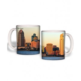 White Mug (15 Oz., San Diego Skyline Mug Sublimated) with Logo