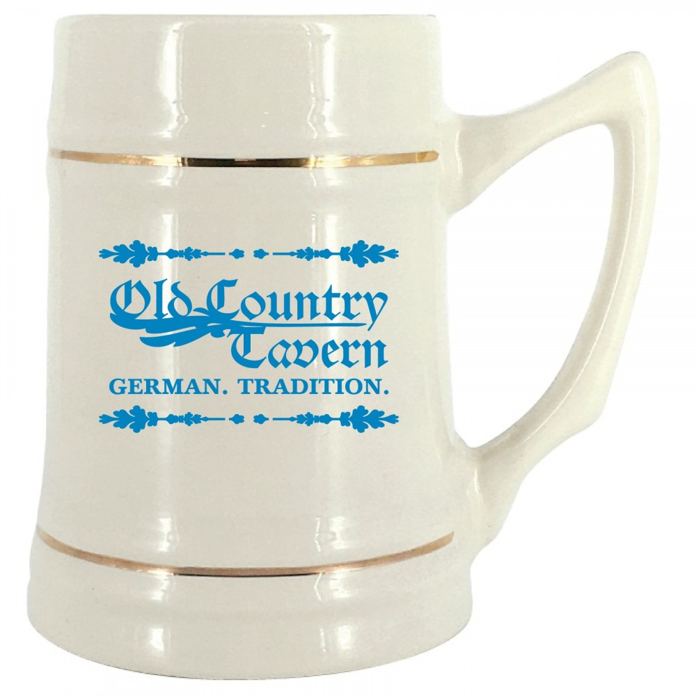 Personalized 24 oz. Natural Ceramic Stein Mug w/Gold Bands