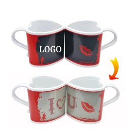 Love Heart Shaped Heat Changing Mug with Logo