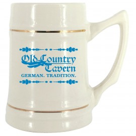 24 oz. Natural Ceramic Stein Mug w/Gold Bands with Logo