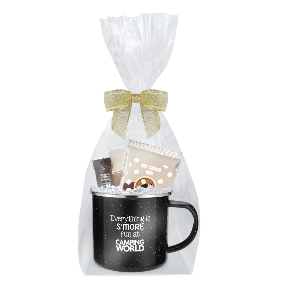 Promo Revolution - 16 Oz. Specked Camping Mug Deluxe Gift Set w/S'mores & Hot Cocoa with Logo Promo Revolution - 16 Oz. Specked Camping Mug Deluxe Gift Set w/S'mores & Hot Cocoa with Logo