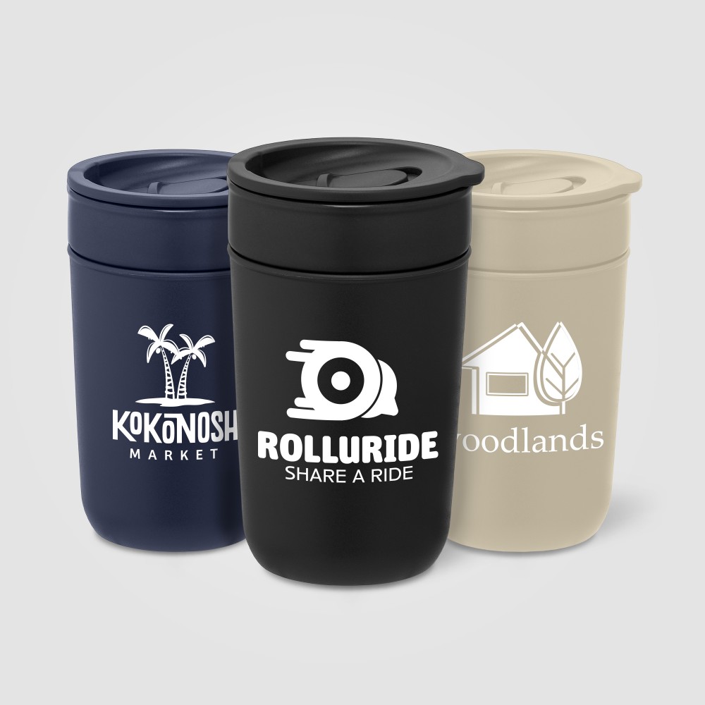 Danube - 12 oz. Ceramic Tumbler with Recycled Plastic Exterior & Lid - Silkscreen with Logo Danube - 12 oz. Ceramic Tumbler with Recycled Plastic Exterior & Lid - Silkscreen with Logo