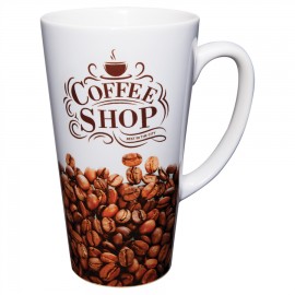17 oz White Ceramic Latte Mug with Logo