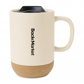 Valo Ceramic Lidded Mug - 14 Oz. - Bone with Logo