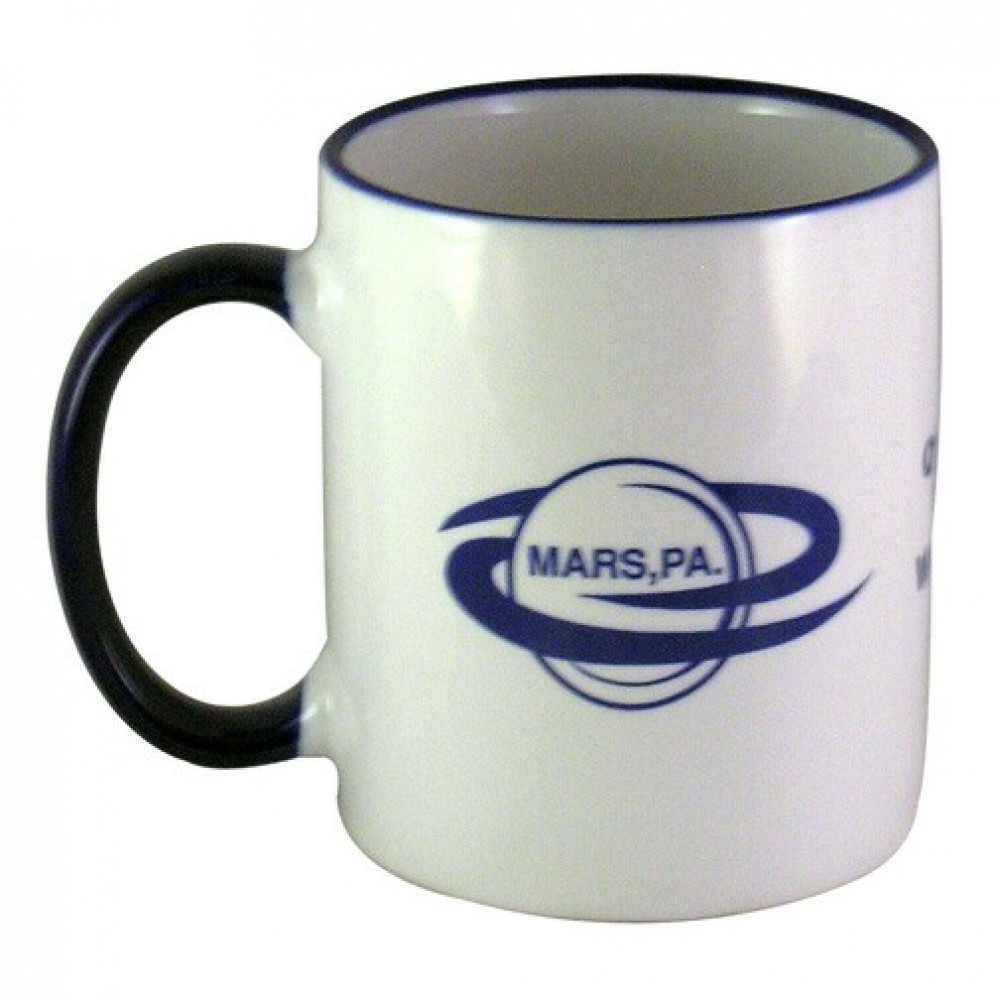 Custom Imprinted 11 oz. White In / Cobalt Blue Trim and Handle C Handle Mug Custom Imprinted 11 oz. White In / Cobalt Blue Trim and Handle C Handle Mug