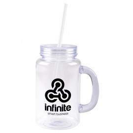 20 oz. Clear Lid & Straw with Clear Plastic Mason Jar with Logo