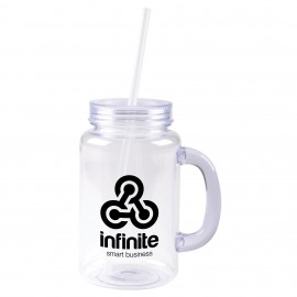 Logo Branded 20 oz. Clear Lid & Straw with Clear Plastic Mason Jar