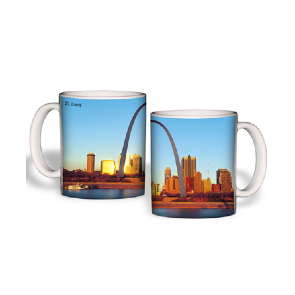 White Mug (15 Oz., St. Louis Skyline Mug Sublimated) with Logo