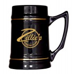 Custom 23 Ounce Black and Natural Stein Mugs with Gold Bands