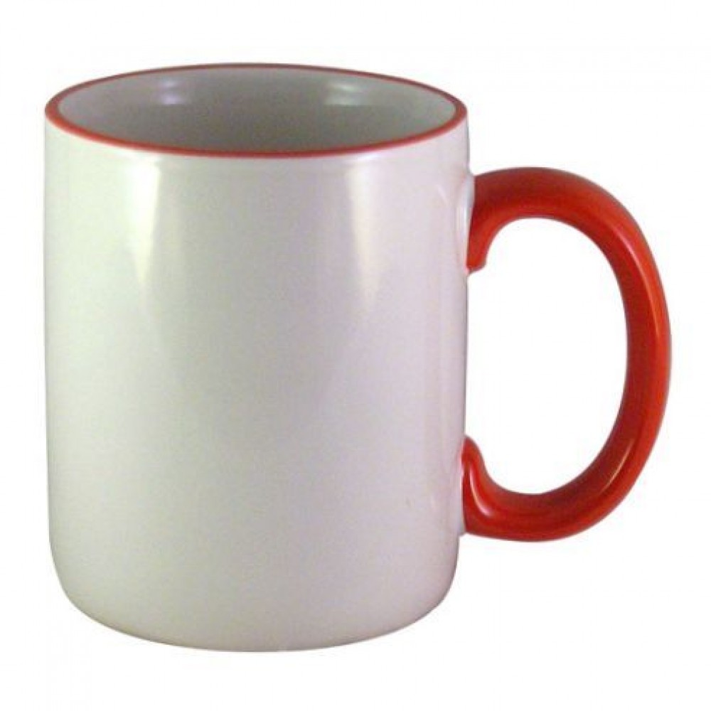Custom Branded 11 oz. White / Red Trim and Handle C Mug Custom Branded 11 oz. White / Red Trim and Handle C Mug