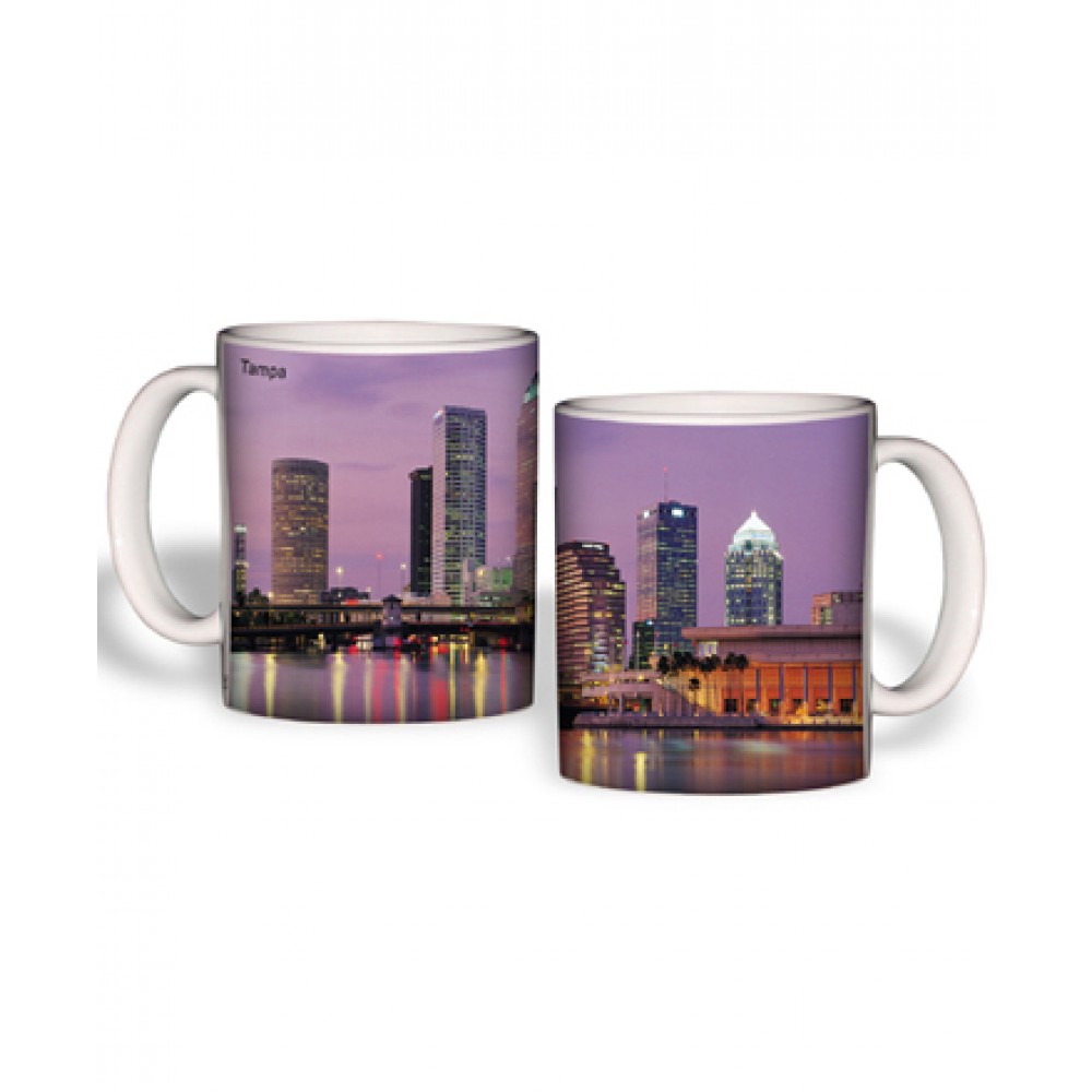 White Mug (15 Oz., Tampa Skyline Mug Sublimated) with Logo