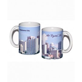 White Mug (15 Oz., Oklahoma City Skyline Mug Sublimated) with Logo
