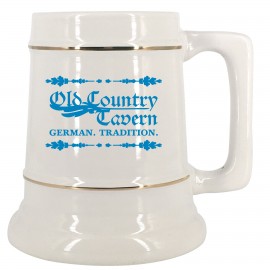 28 oz. White Ceramic Stein Mug w/Gold Bands with Logo  28 oz. White Ceramic Stein Mug w/Gold Bands with Logo