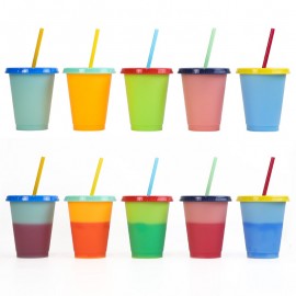 16 Oz. Color Changing Plastic Cup Tumbler w/Straw with Logo