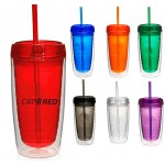 USA PRINTED 16 Oz. Double Wall Insulated Acrylic Tumbler Mug w/Matching Lid and Straw Custom Printed