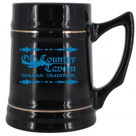 24 oz. Black Ceramic Stein Mug w/Gold Bands with Logo  24 oz. Black Ceramic Stein Mug w/Gold Bands with Logo