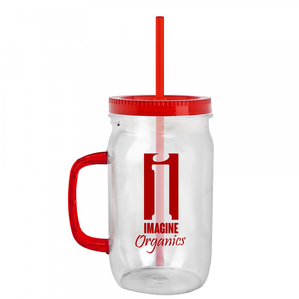 27 oz. Mason Jar Mug with handle, Lid and Straw Custom Imprinted 27 oz. Mason Jar Mug with handle, Lid and Straw Custom Imprinted