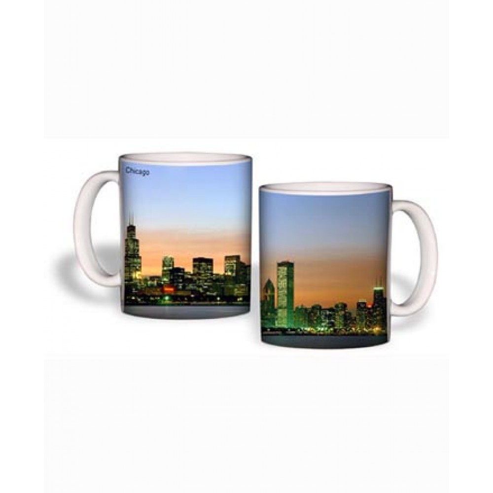 Custom White Mug (15 Oz., Chicago Skyline Mug Sublimated)