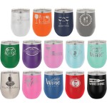 Custom Printed 12 oz Polar Camel Stemless Wine Glass w/Lid Stainless Steel Laser Engraved