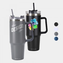 Customized Premium 30 oz TiTUS Double Wall Stainless Steel Insulated Travel Mug with Straw & Handle