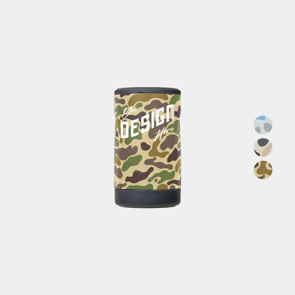Bison Bevi Stainless Steel Insulated Camo Can Cooler with Logo Bison Bevi Stainless Steel Insulated Camo Can Cooler with Logo