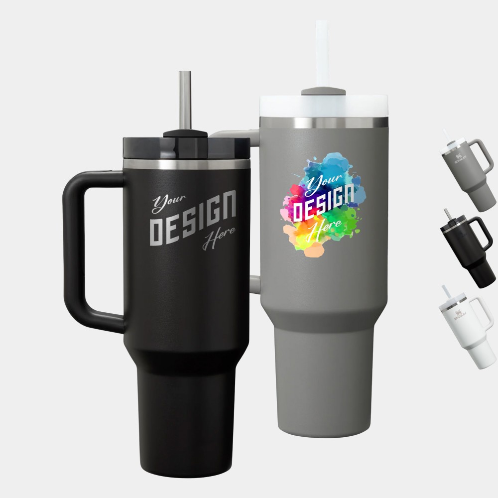 40 oz Stanley Stainless Steel Insulated Quencher Travel Mug with Logo 40 oz Stanley Stainless Steel Insulated Quencher Travel Mug with Logo