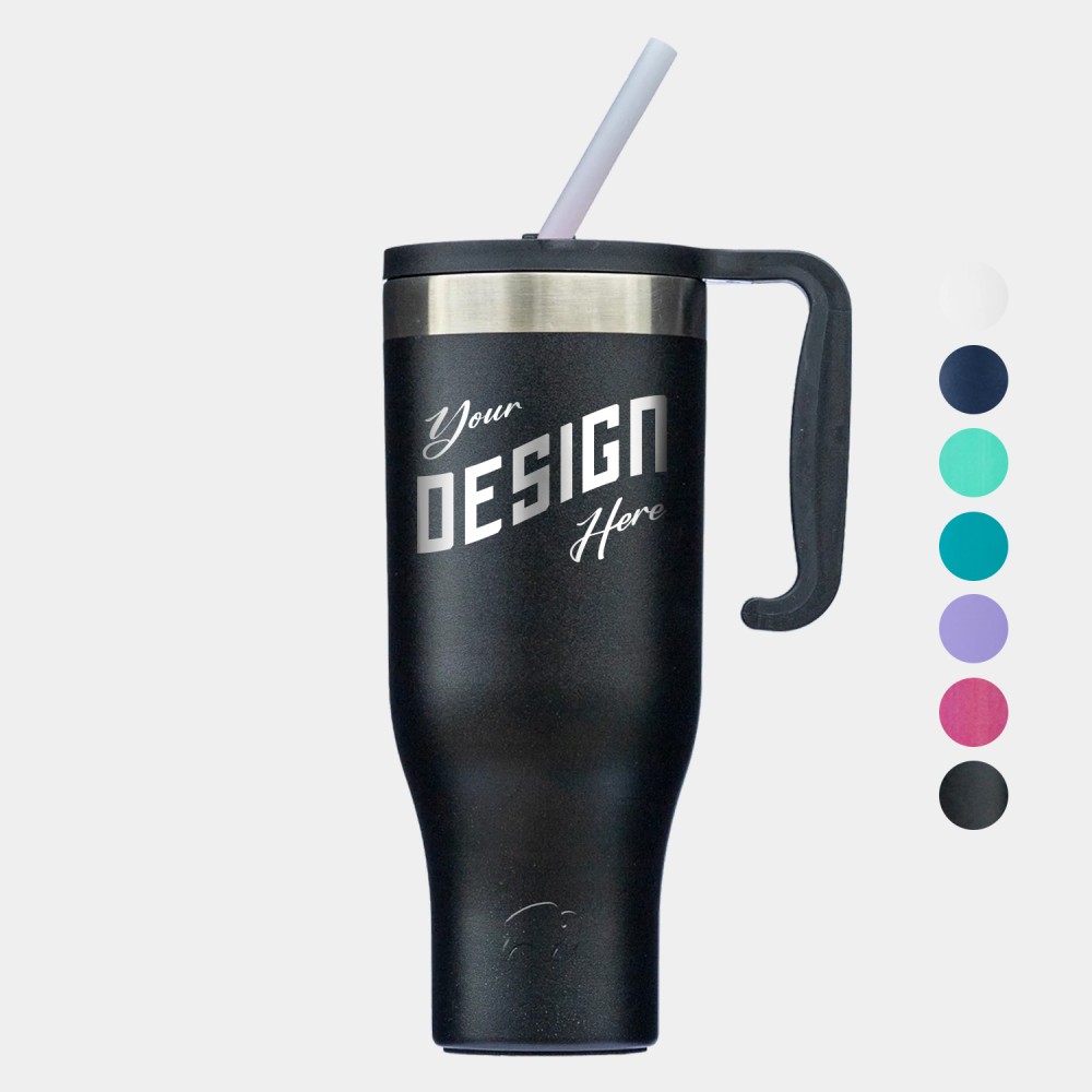 40 oz Bison Stainless Steel Insulated Ceramic Lined Tumbler w/ Straw with Logo